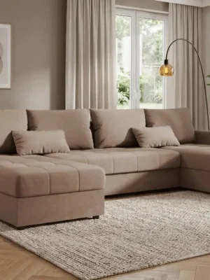 Výhodná Nabídka Rozkládací sedací souprava do U VENORIA 285x146 cm, béžová + 2 polštářky ZDARMAItaka 48